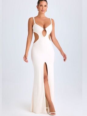 Oh Polly Ruffle-Appliqué Cut-Out Maxi Dress in White
